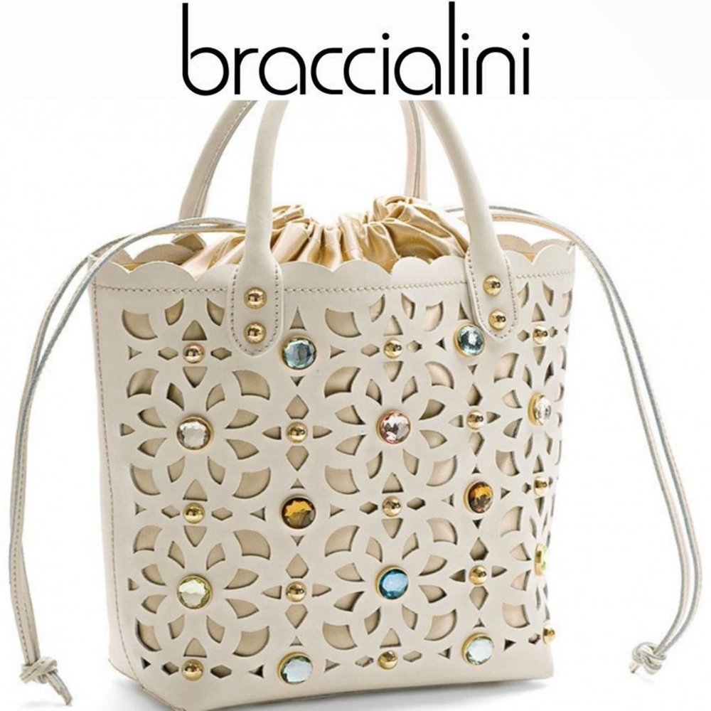 RARE ADELIENE TUA JEWELED BUCKET BAG BY BRACCIALINI